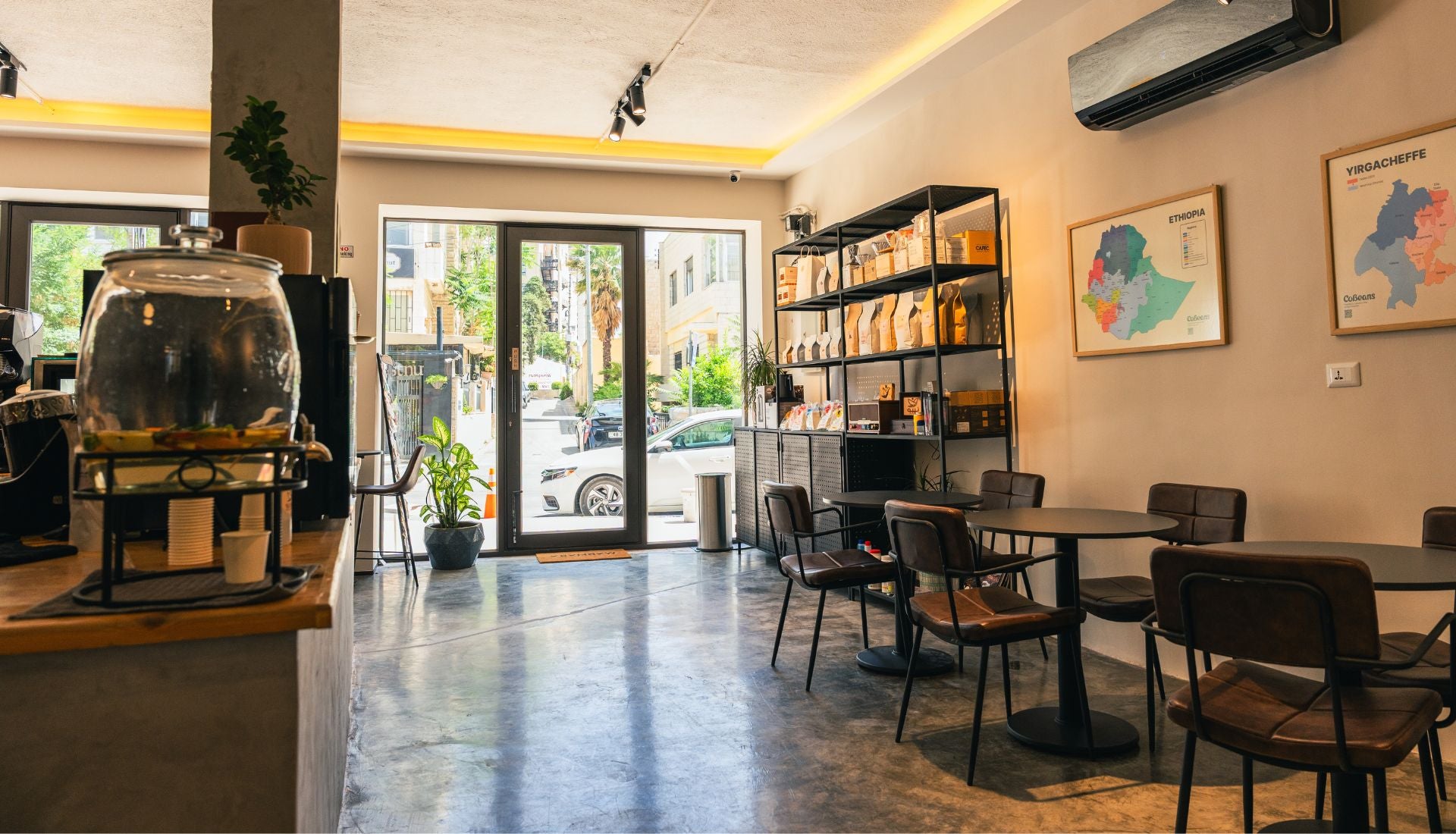 View of Nebo Coffee Shop interior with cozy seating and specialty coffee setup