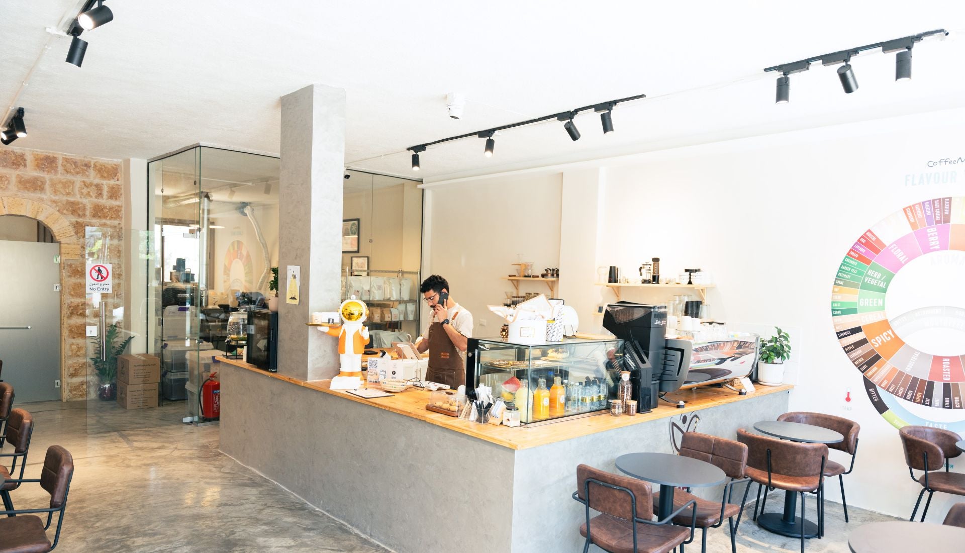 View of Nebo Coffee Shop interior with cozy seating and specialty coffee setup